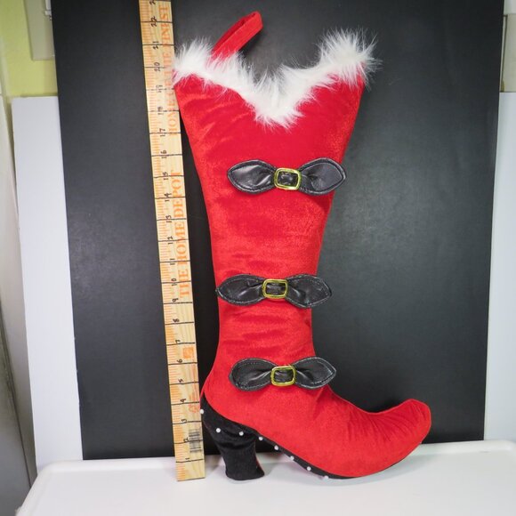Retro 20" Red & Black high heeled boot shoe w buckle stuffed wall decor HOLIDAY - Picture 1 of 8